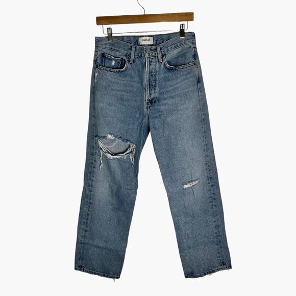 AGOLDE 90s Crop Distressed Jeans Women's 26 High Waisted Straight Leg Button Fly - Picture 1 of 6